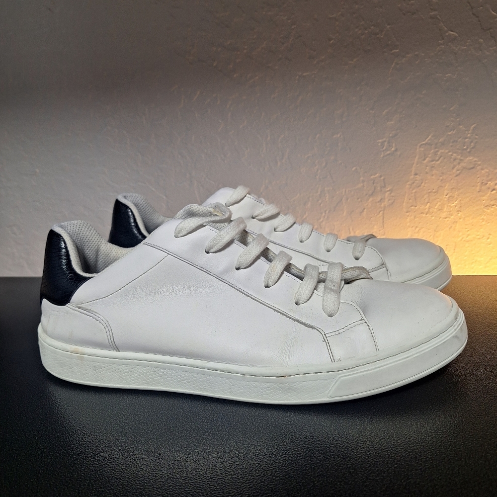 Longchamp White Leather Black Textured Snap Detail Sneakers Trainers 43 US 10